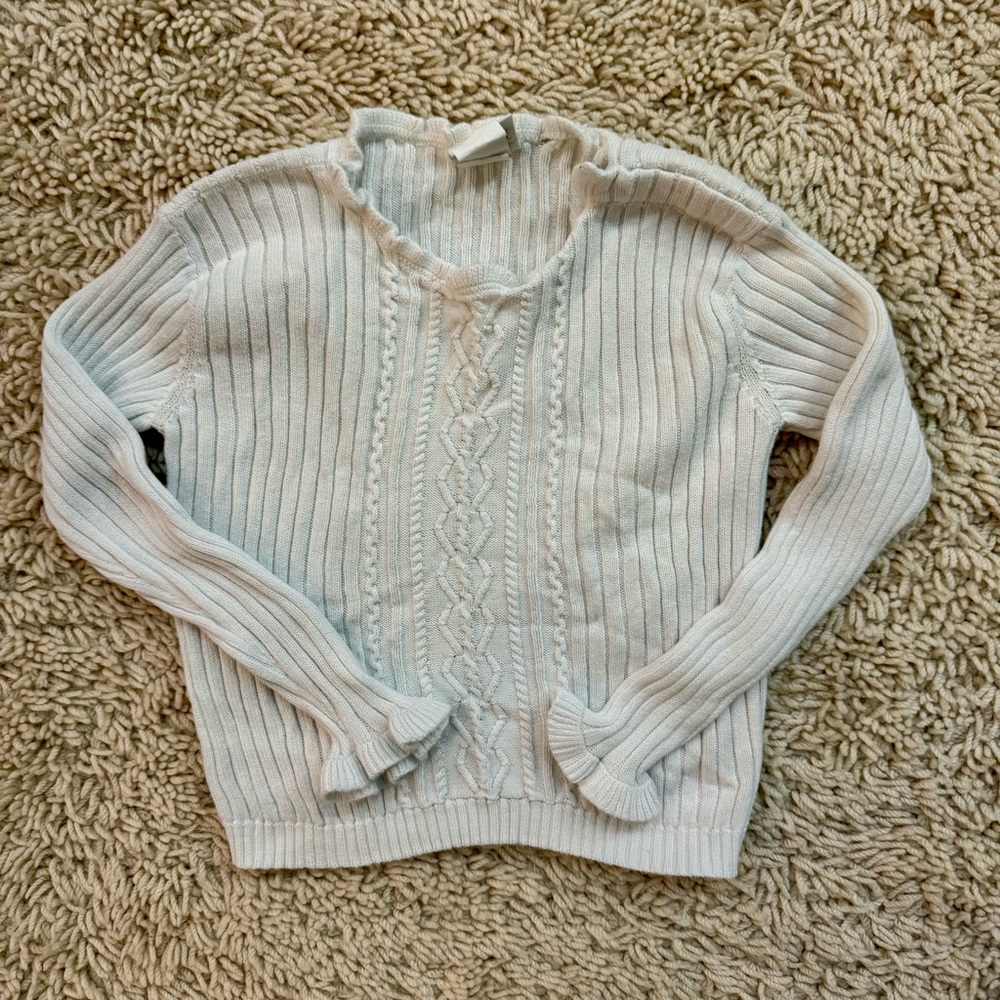 Lullaby Set | Girls’ White Cable Knit Stretch Sweater